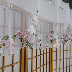 Korean style pink floral embroidery half-curtain bay window curtain tulle for coffee kitchen room cortinas rideaux SP5446