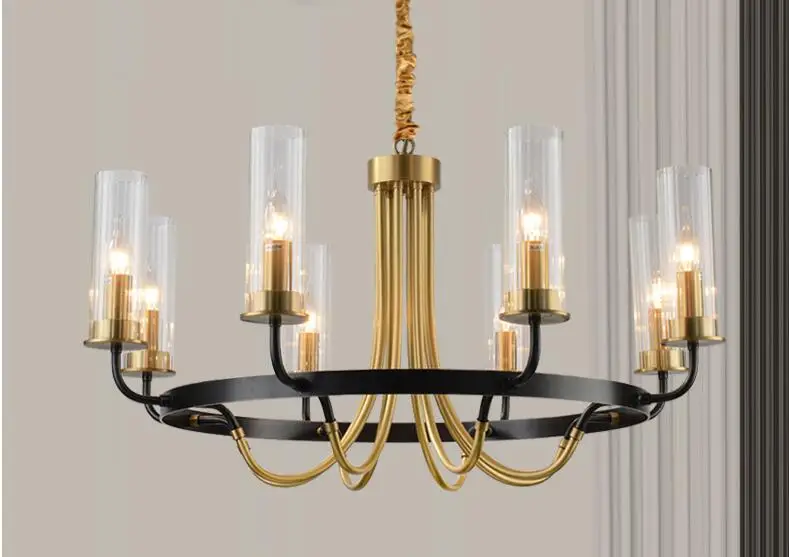 All copper living room chandelier light luxury Hong Kong style dining room bedroom light post modern