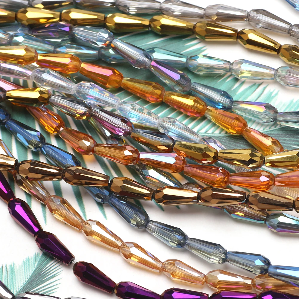 70pcs Beaded Lampwork Glass Drop Beads 3x7/4x10mm Austria Crystal Teardrop Pendant For DIY Making Jewelry Needlework