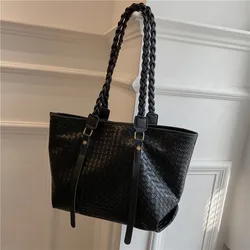 Luxury Women's Soft Leather Handbags Designer Brand Large Capacity Woven Shoulder Bags Ladies Casual Totes Black Travel Bags