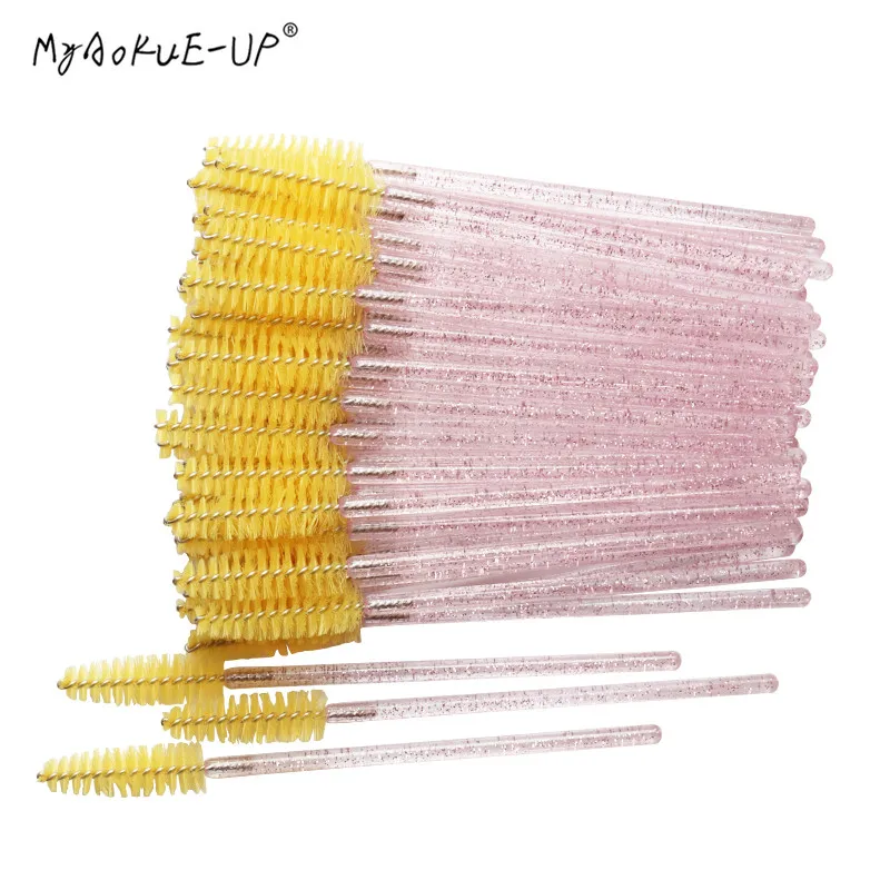 NEW 200/500 pcs Disposable Nylon Mascara Wand Applicator Crystal Handle Eyelash Brush For Eyelash Extension Makeup Tools