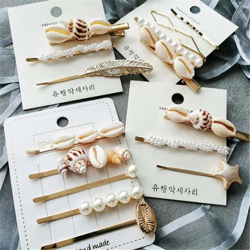 24Styles Korea Hairpins Set Elegant Simulated-pearl Hair Clips Star Leaf Shell Hairclip Pins Women Hairwear Jewelry Accessories