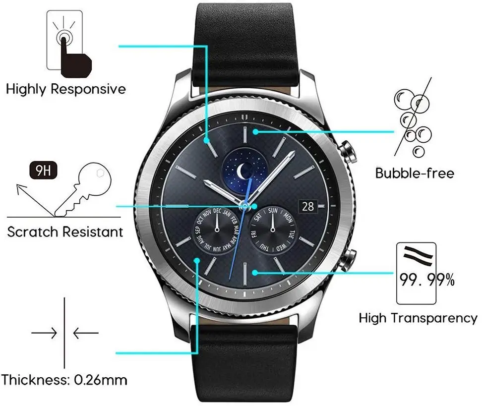 Film For Samsung Galaxy Watch 42mm 46mm 9H Premium Tempered Glass Anti-Scratch Glass For Samsung Gear S3 Screen Protector Cover