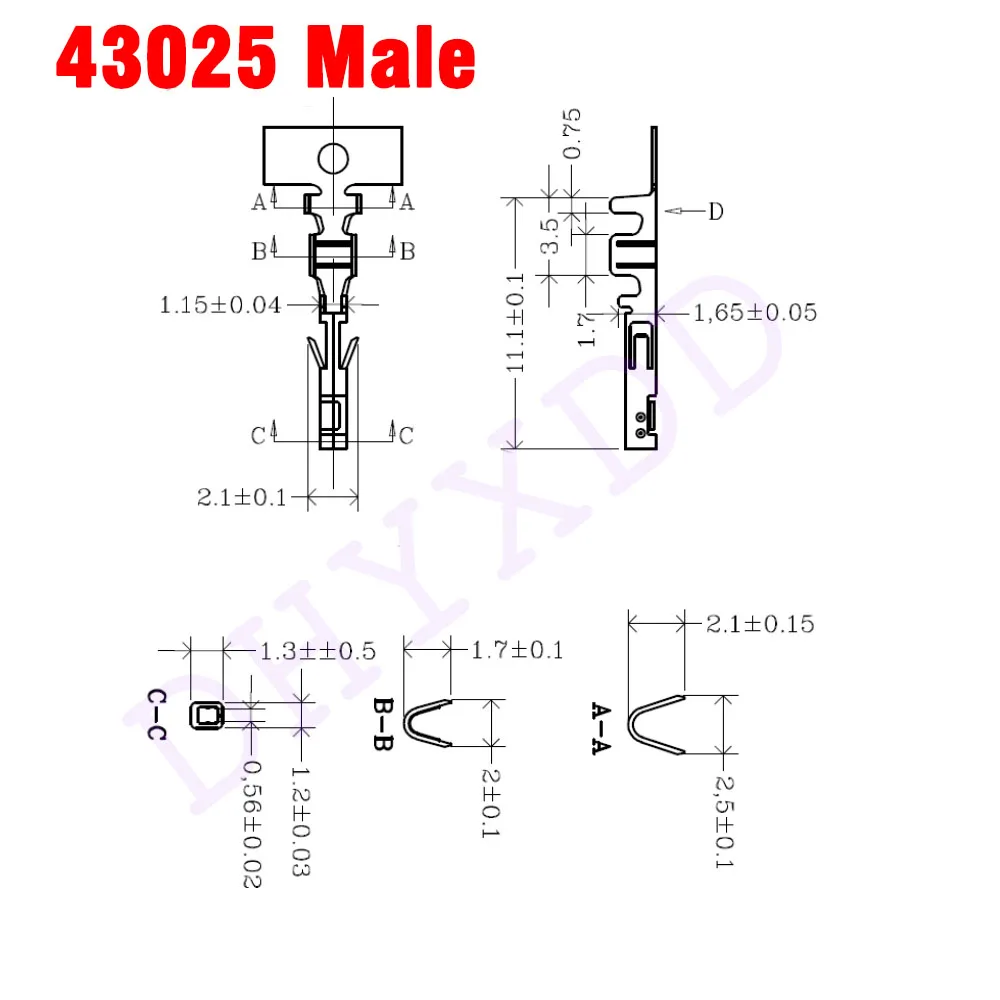 100Pcs Molex 3.0 Female Male Terminal Micro-Fit 3.0mm Connector Female Terminal 43020 Pins Male Terminal 43025 Pins