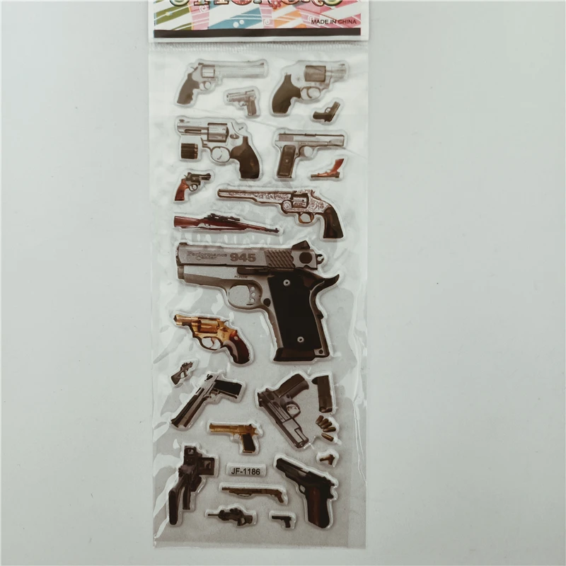 6pcs Pistol Gun Stickers Toys for Children on Scrapbook Laptop Notebook Boys DIY Sniper Rifle Handgun Sticker