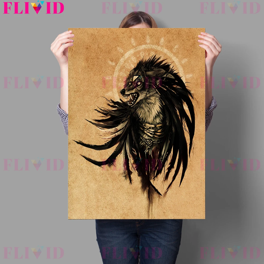 Bat Witch And Full Moon Demon Wall Art Canvas Painitng Decorative Magical Species Retro Poster And Prints For Living Room Decor