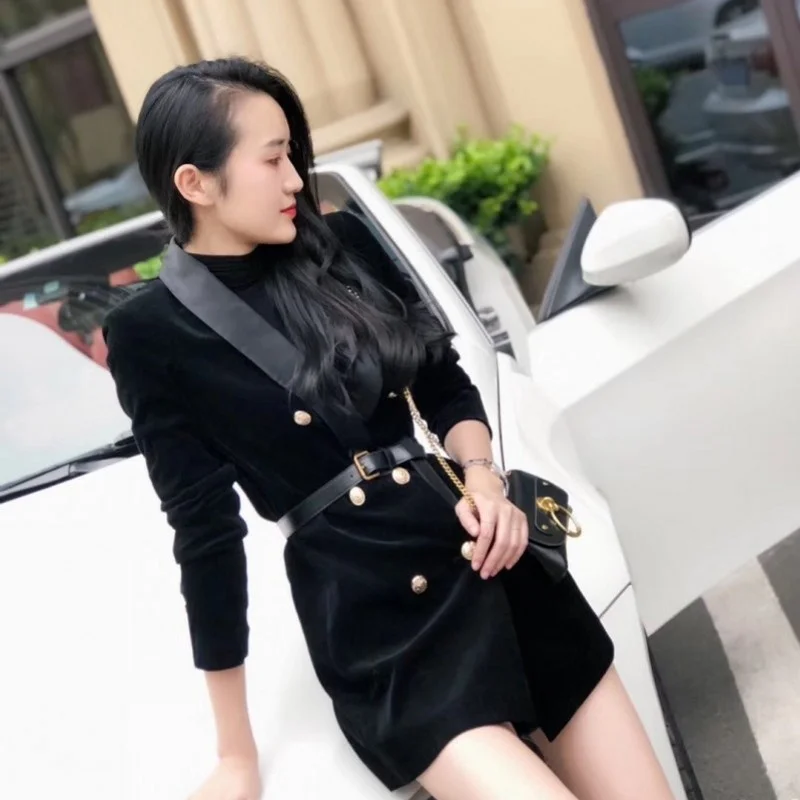 Jacket Corduroy Office Lady Business Casual Elegant Slim Fit Double-Breasted Sashes V-Neck Women Outerwear Autumn Winter Fashion