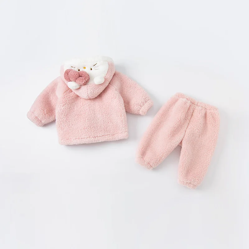 DBM20295 dave bella winter baby girls fashion cartoon hooded pajamas newborn baby underwear casual sleepwear 2 pcs suit