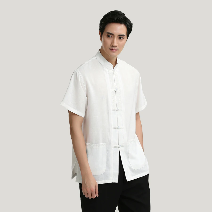 

New Chinese National Costume Come Cotton Linen Chinese Conventional Style Blouse Men's Mandarin Collar Kung Fu Shirt Top