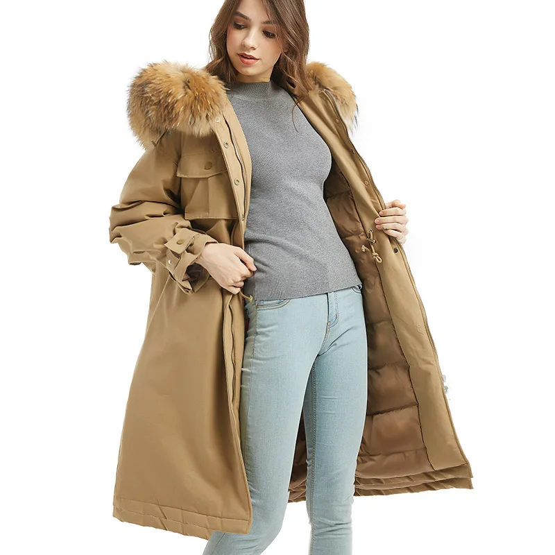 Maomaokong-Doudoune longue pour femme avec col en fourrure véritable naturelle, Parka d'hiver, Vêtements d'extérieur de qualité, Nouveau, 2025