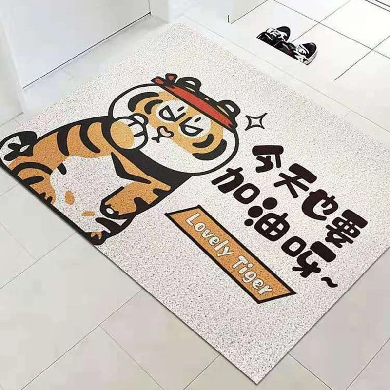 Cartoon Tiger Sand Scraping Door Entrance Doormat, Non-slip Rug, Dust Removal Carpet, Wire Loop Footpad, Hallway Bath