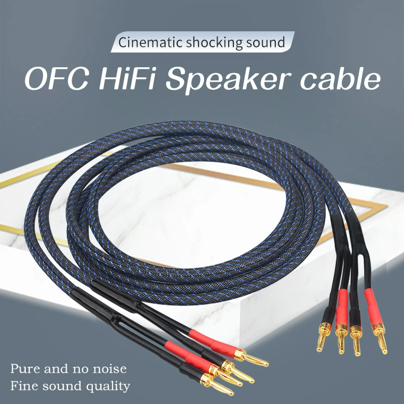 One Pair HIFI speaker cable HI-End amplifier 4N OFC speaker cable with Banana