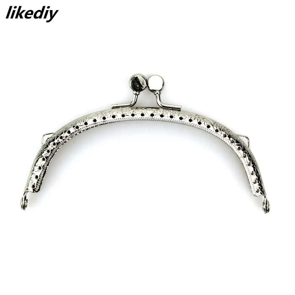 1 Piece 12.5 CM Silver Arch Metal Purse Frame Flat Round Head Vintage Embossing Kiss Clasp Lock Bag Accessorie