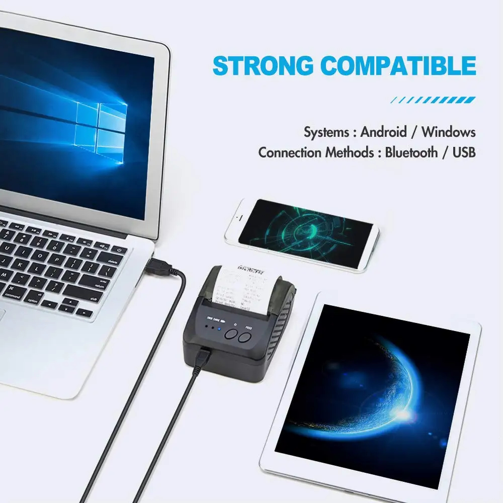 Tragbare Mini 58mm Bluetooth Drucker Tragbare Thermische Empfang Drucker Für Handy Android iOS Windows Tasche Rechnung