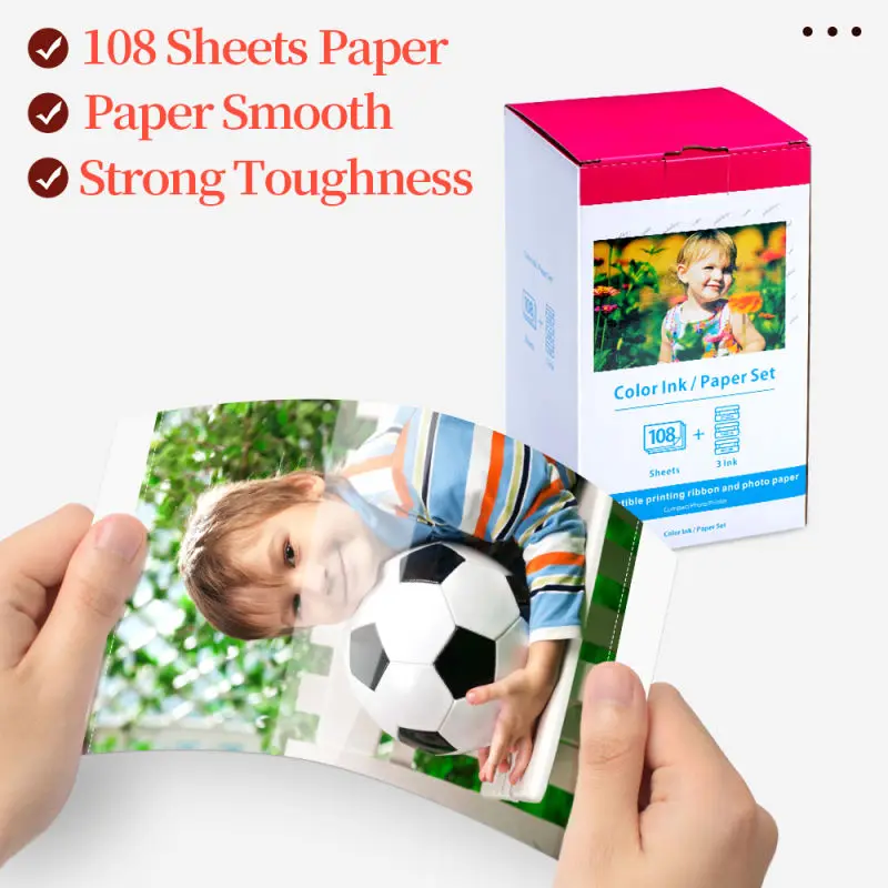 KP 108IN 3 High Capacity Color Ink Cartridge Cassette and 108 Paper Glossy Compatible Canon Selphy CP1300 CP1200 CP910 CP1500