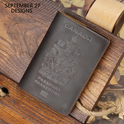 Canada Passport Cover Men Crazy Horse Leather Passport Case Women Genuine Leather Handmade 100% Cowhide Travel Passport Bag