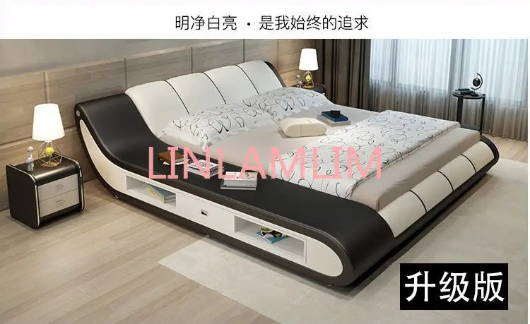 real Genuine leather bed frame Modern Soft Beds with storage Home Bedroom Furniture cama muebles de dormitorio / camas quarto