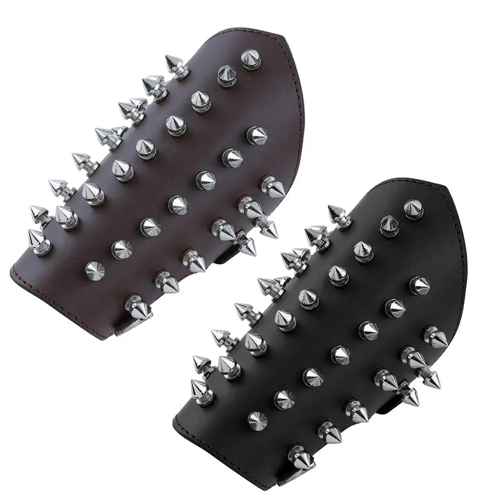 Unisex Faux Leather Metal Spikes Gauntlet Wristband Armband Guard Medieval Bracers Protective Women Men Steampunk Arm Armor Cuff