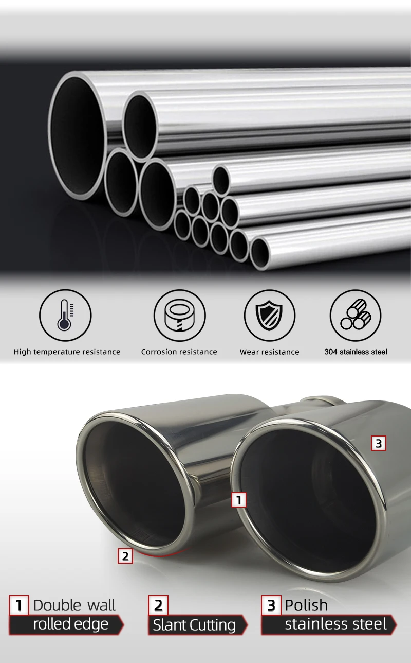 Genuine SUMSOO Car Accessories Stainless Steel H-Type Double Outlet Crimping Edge Exhaust Pipe Tailpipe