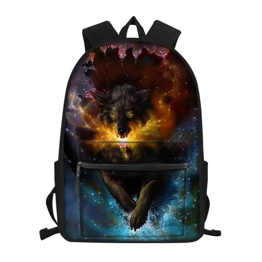 Fashion Children's School Canvas Backpack Fantasy Wolf Pattern Students Book Bags Cute Animal Prints Travel Backpacks