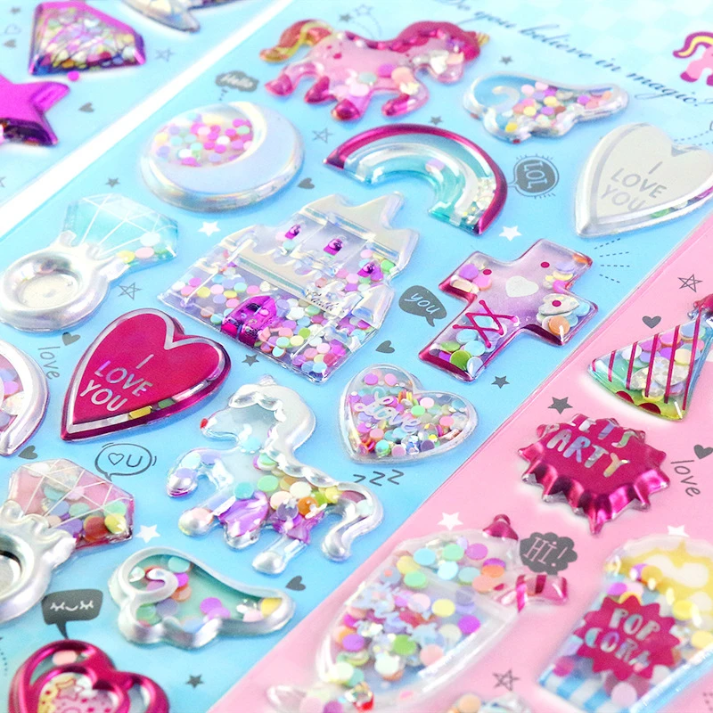 Mode Prinses Glitter Stickers Glanzende Bling Lovertjes Drijfzand Eenhoorn Sterren Cosmetische Sticker Decoratie Speelgoed Herbruikbaar