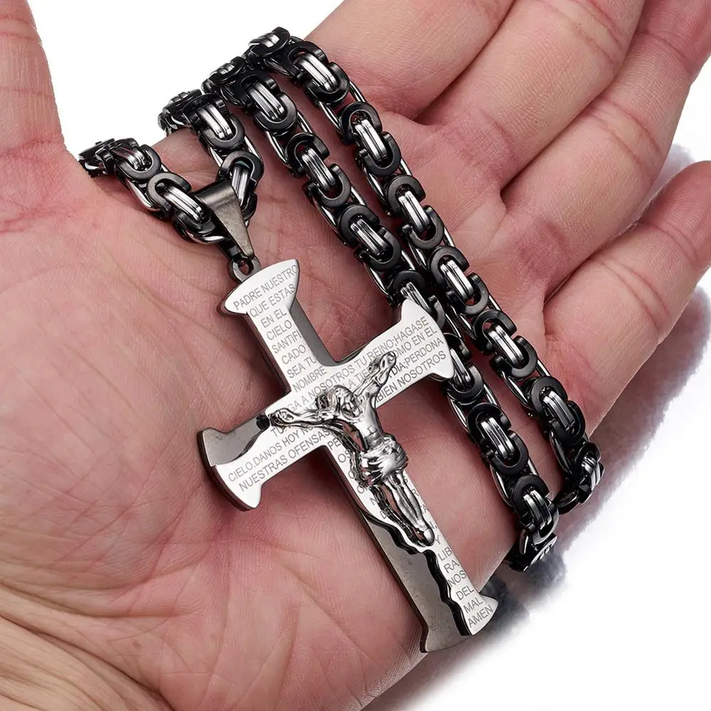 

Vintage Cross Necklace For Men Women 6mm Stainless Steel Byzantine Crucifix Jesus Piece Cross Pendant Necklace Men Jewelry