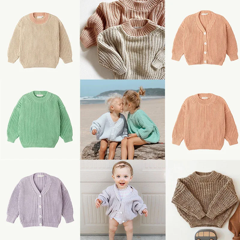 EnkeliBB S-S Brand Design Kids Winter Keep Warm Sweaters and Coat Boys and Girls Solid Color Cotton Knitted Jumpers Autumn Tops