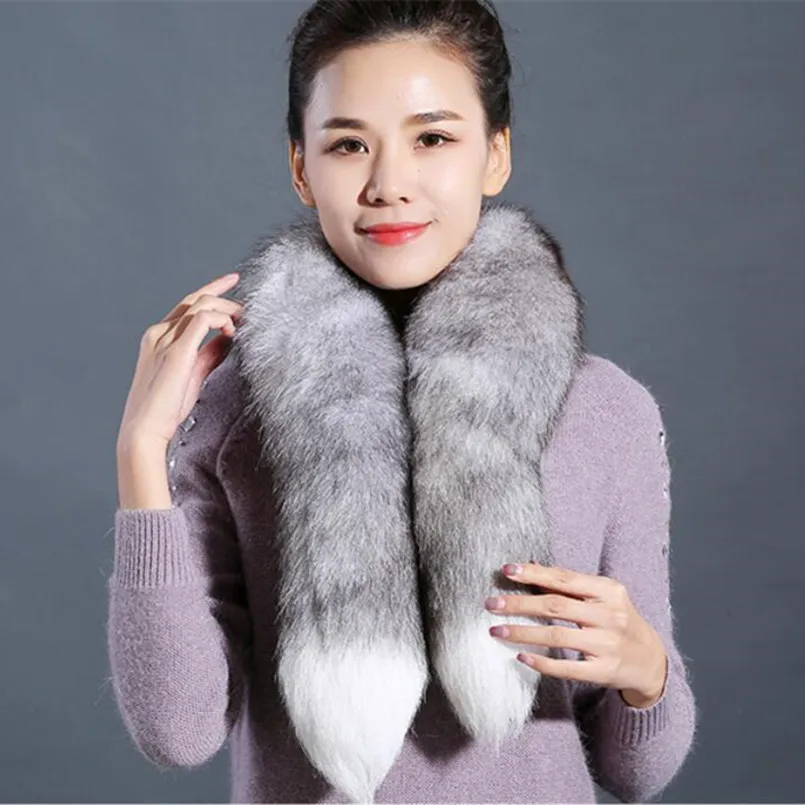 Real Fox Fur Scarf Tassel Buckle Women Men Winter Warm Thicken Luxury 2pcs Tail patchwork Wraps Collar Scarves Female R7