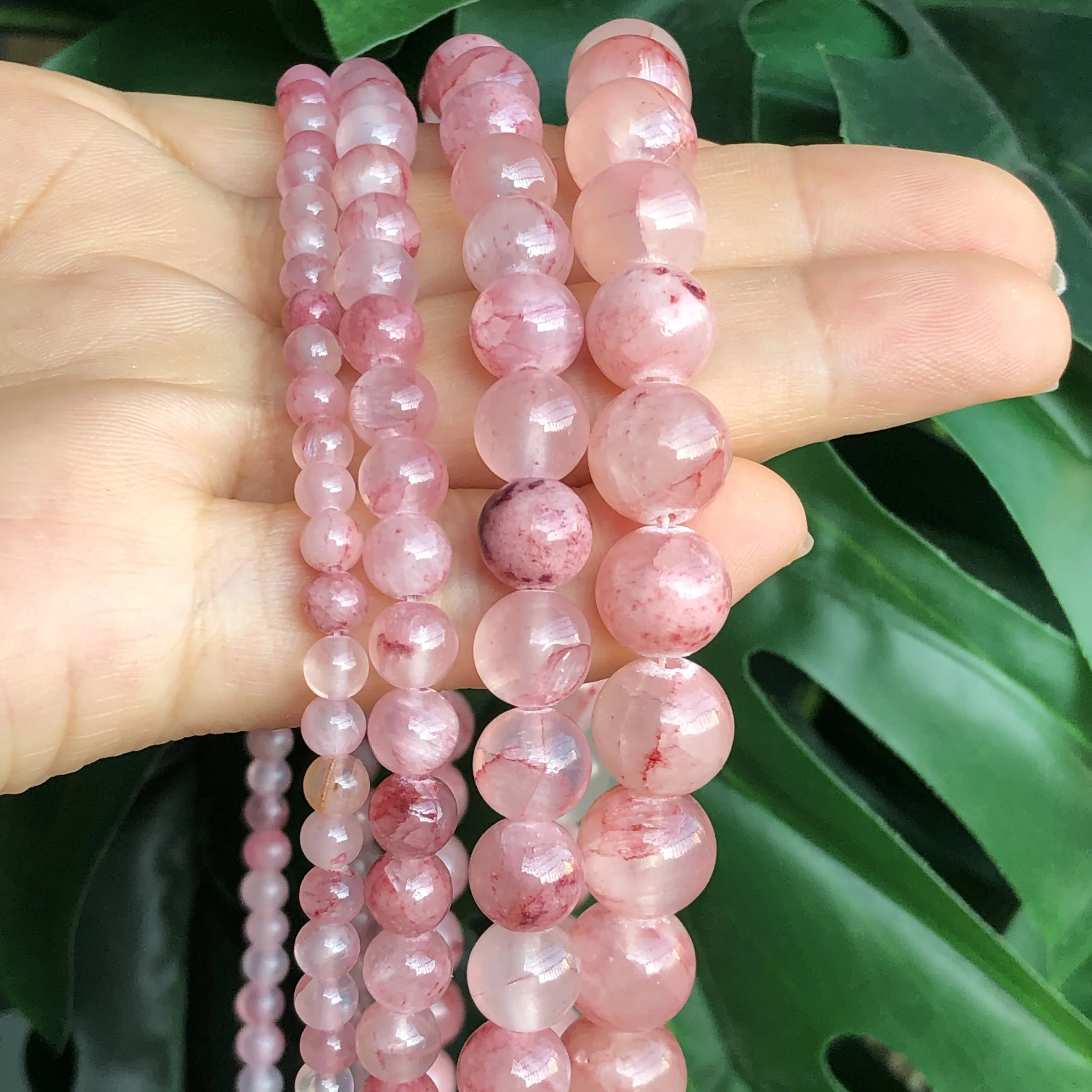 Natural Stone Cherry Veins Chalcedony Jades Beads Round Loose Spacer Beads For Jewelry Making DIY Bracelet Necklace 4/6/8/10MM