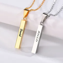 Four Sides Engraving Square PendantsNecklaces New Custom Names Necklace Stainless Steel Pendant Gift Jewelry For Women/Men