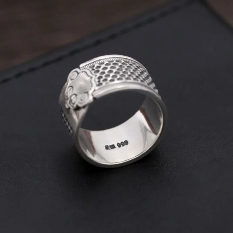 silver men's and women's wide fish-scale auspicious cloud finger set sterling silver ring Thai silver telescopic ring ring