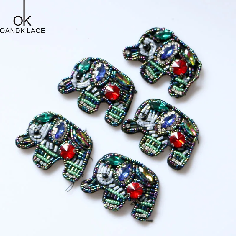 Beaded Rhinestone Elephant Patch for Clothing Sewing on Beading Applique Brooch Crystal Patches for Jackets Bags DIY Apparel