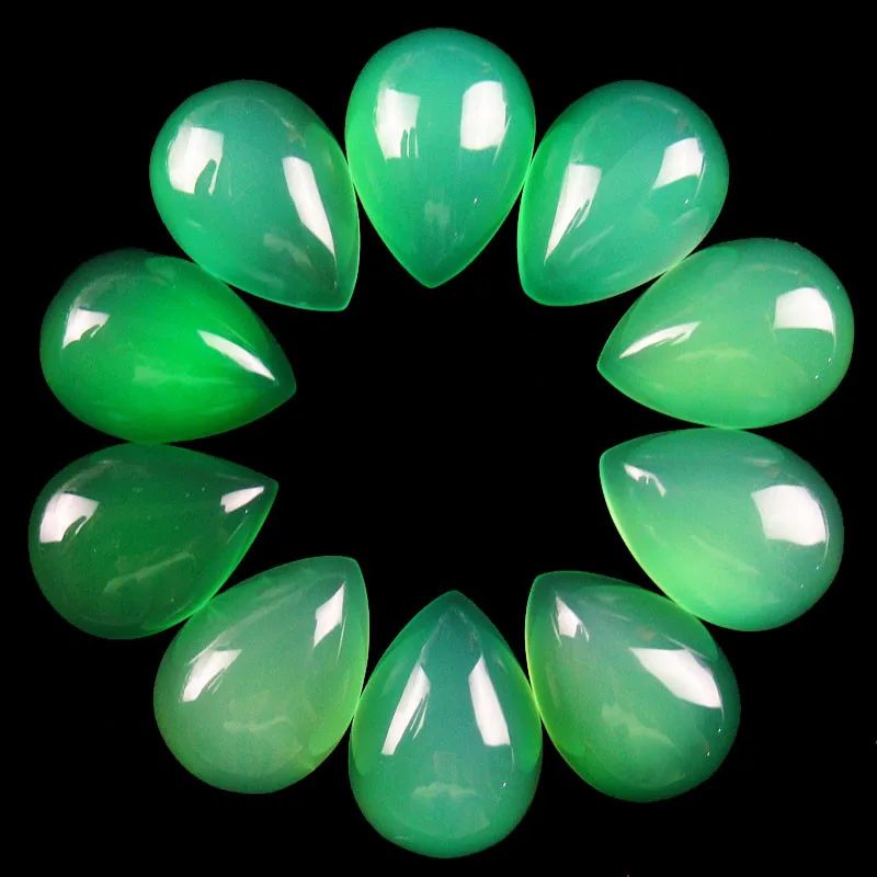 

10Pcs 17g Natural Green Agates Teardrop CAB CABOCHON 15x12x5mm JM146