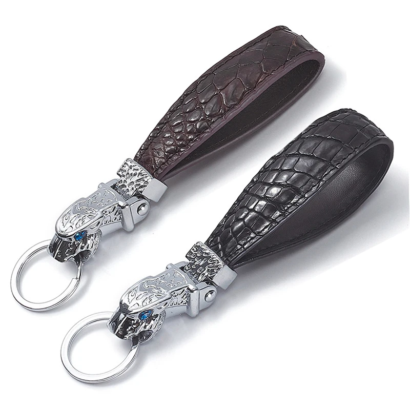 Personality Leopard head Key Chain Fashion Crocodile skin Leather Key Rings For Jaguar F-PACE XJ XE XF Unisex gift pendant RED