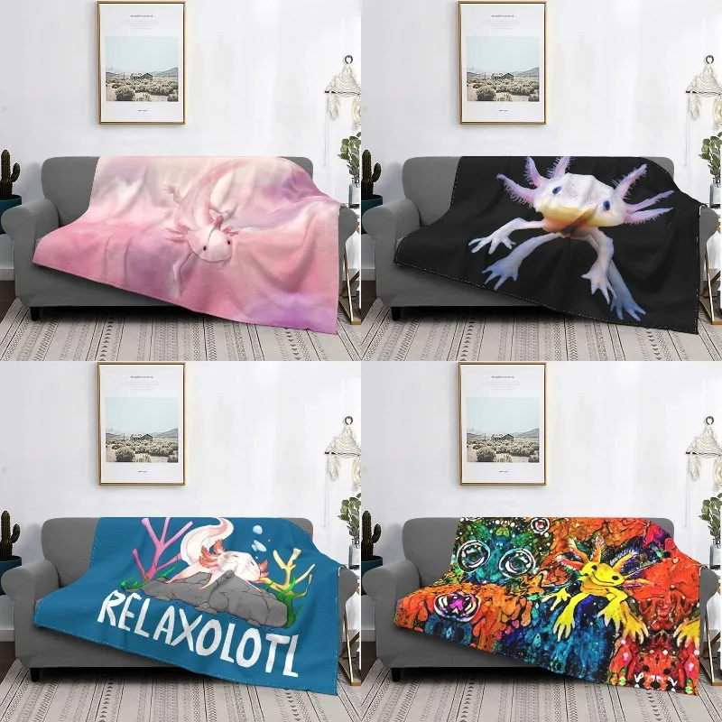 Ultra-Soft Fleece Pink Adorable Axolotl Throw Blanket Warm Flannel Salamander Animal Blankets for Bedroom Home Couch Quilt