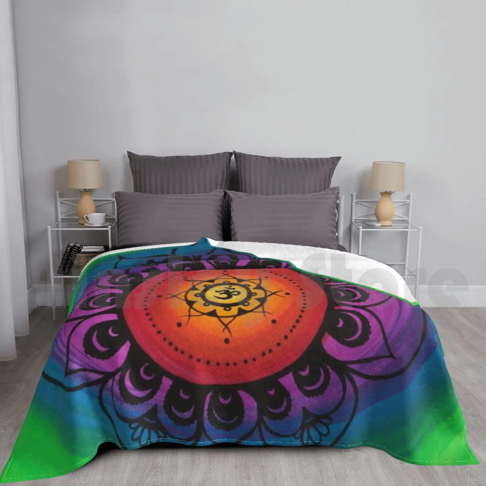 Om Mandala Blanket Super Soft Warm Light Thin Om Mandala Om Mandala Flower Spirit Yellow Orange Red Pink Purple Blue