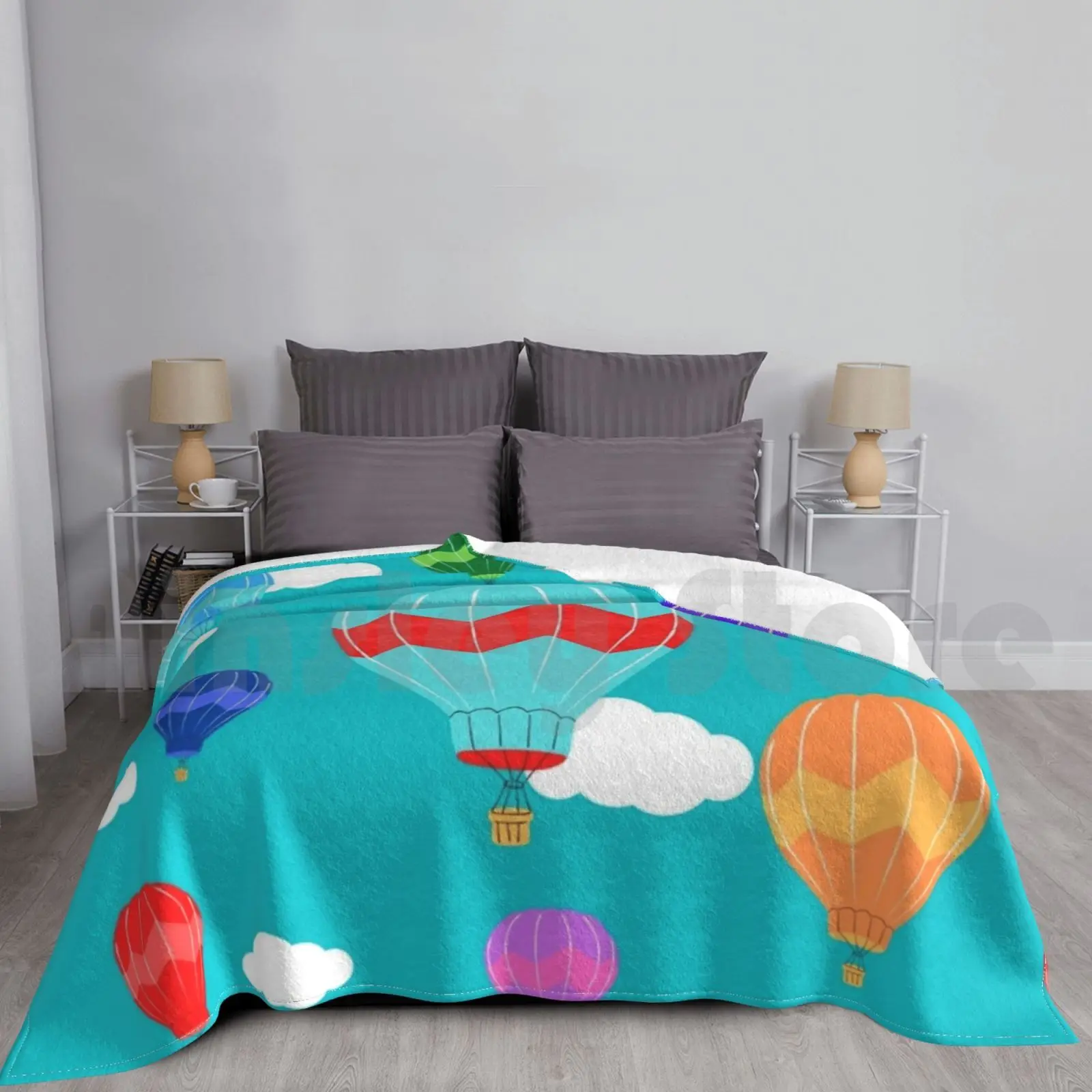 

Hot Air Balloon Travel The World Aqua Blue Blanket Fashion Custom Hot Air Balloon Hot Air Balloon Balloons Air