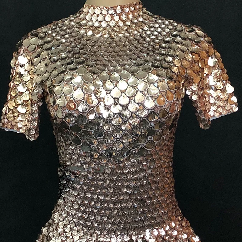 

Bright Bodysuit Future show space cosplay mirror dress Shining Silver Mirrors Stone Dress party Costume Nightclub