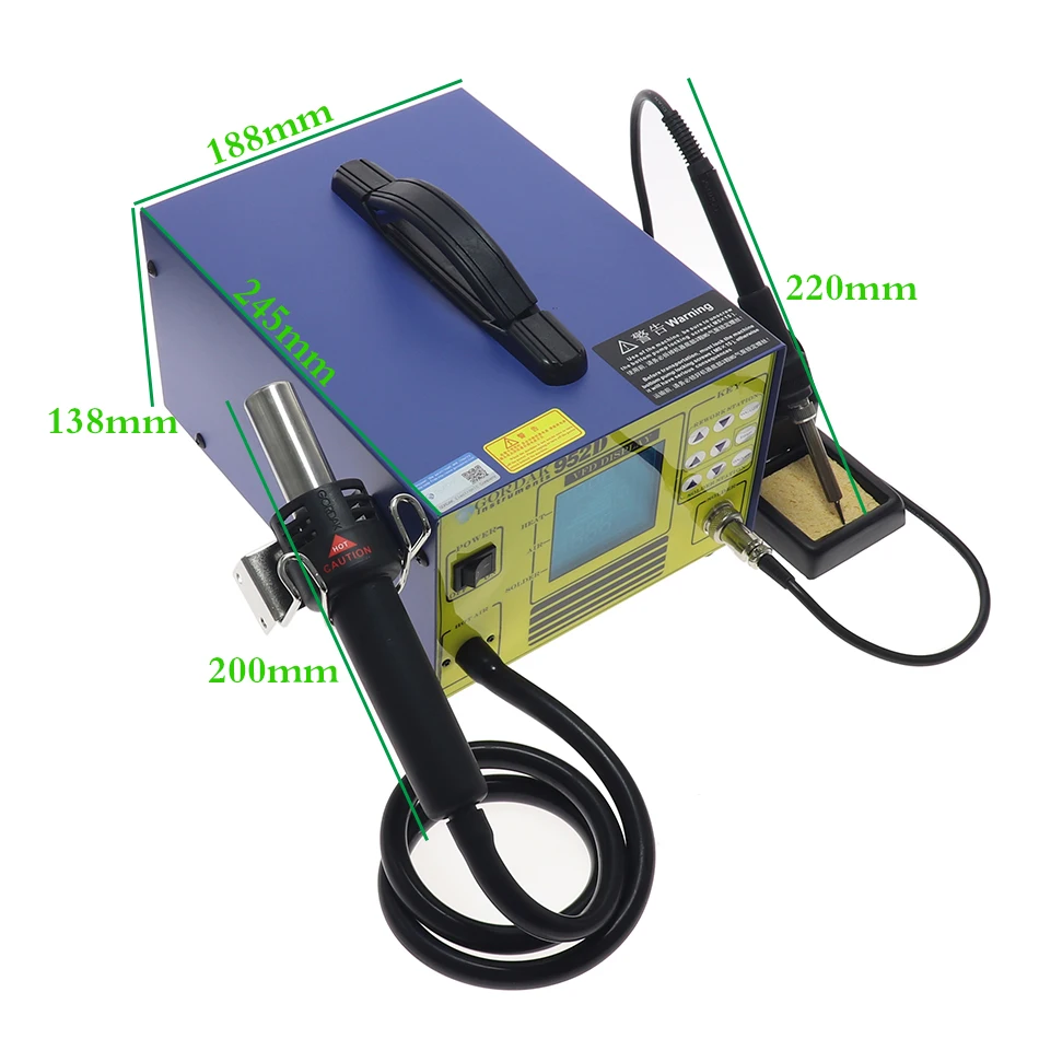 GORDAK 952D 2-in-1 Hot Air Gun Soldering Iron Rework Soldering Station 220V / 110V Telephone Repair Station