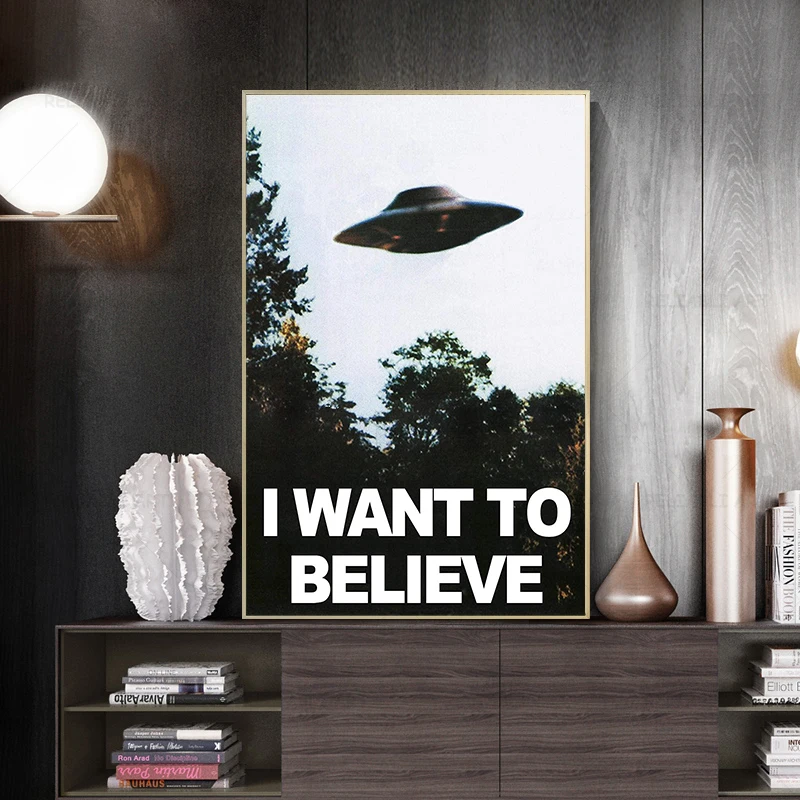 Spaceship Wall Print I Want To Believe Canvas Painting UFO Wall Art Home Decor Mulders Office Posters and Prints Unframed