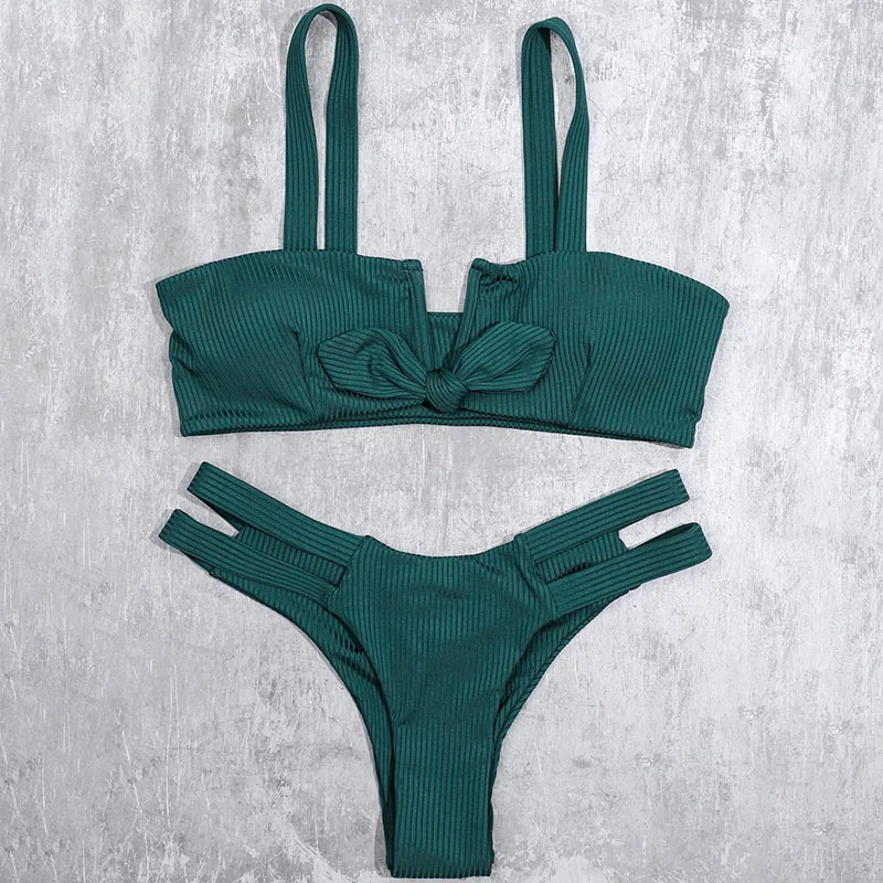 ZTVitality Bow Green Bikinis Push Up Bikini 2020 recién llegado traje de baño con aros ahuecados y cintura baja traje de baño Sexy para mujer Biquini