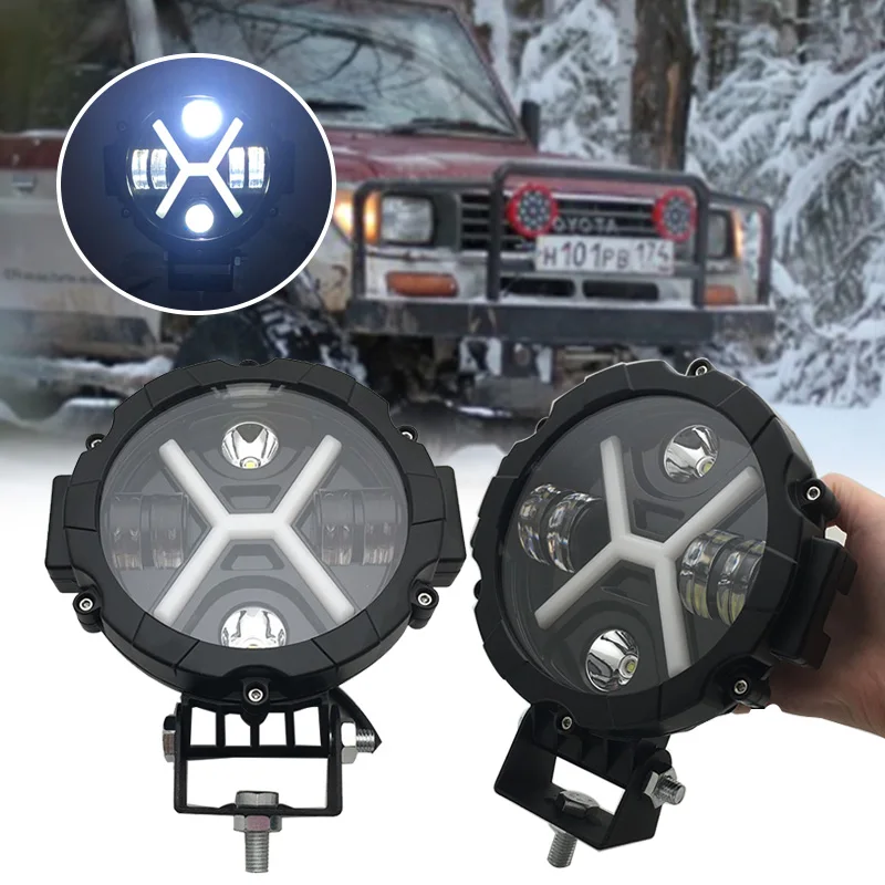 

2PCS 7INCH 45W LED Work Light Flood Spot Combo Beam LED Light Bar with Daytime Running Light Off Road Driving Lights