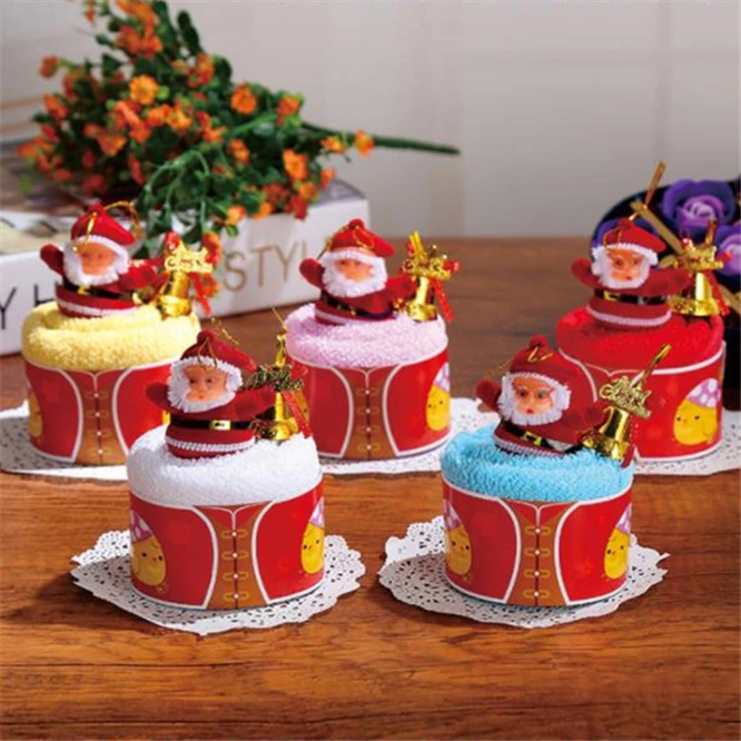 10sets High Quality Santa Claus Christmas Cake Modelling Cotton Towel Creative Gifts Christmas decoration Activity giveaway