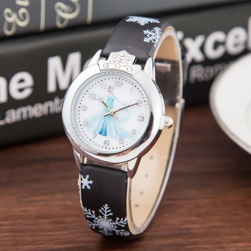 Elsa Watch Mädchen Elsa Prinzessin Kinderuhren Lederarmband Niedliche Kinder-Cartoon-Armbanduhren Geschenke für Kinder Mädchen Frozen Clock