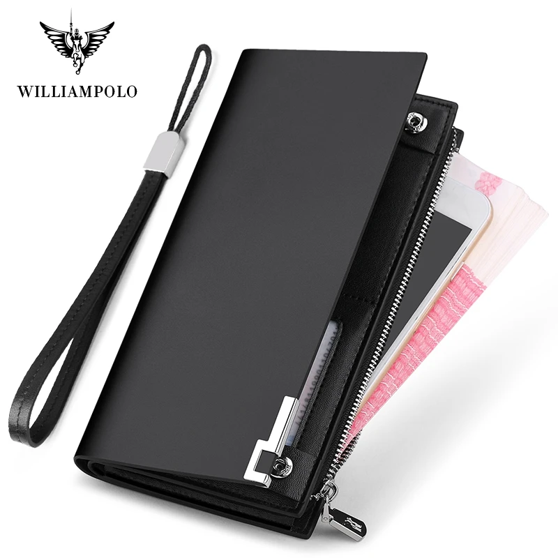 

WILLIAMPOLO Genuine Leather Men Wallet Fashion Design Long Sequined Phone Credit Card Holder Wallet PL209