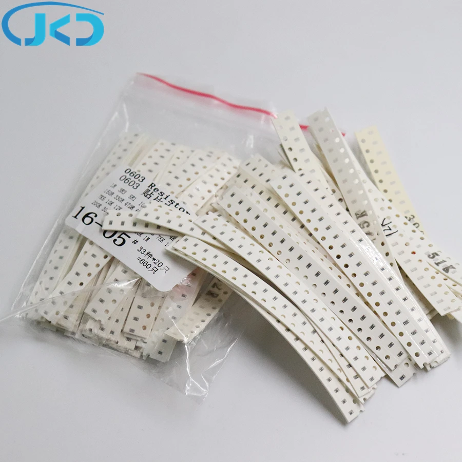 33 werte * 20 stücke = 660 stücke 0603 Widerstand Kit Assorted 1R zu 1M ohm 1% SMD Probe kit DIY 3,3 R 5,1 R 10R 47R 10K 0603 smd Widerstand kit