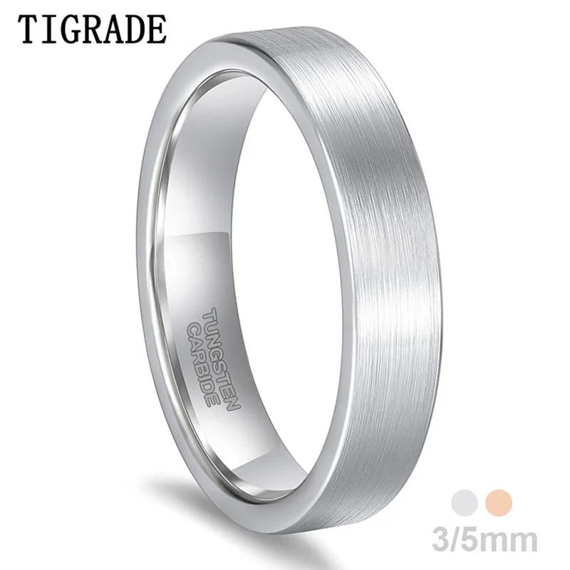 

Tigrade Rose Gold/Silver Color Ring Brushed Wedding Band 3mm 5mm for Women Tungsten Rings Quality Jewelry Couple Never Fade/Rust