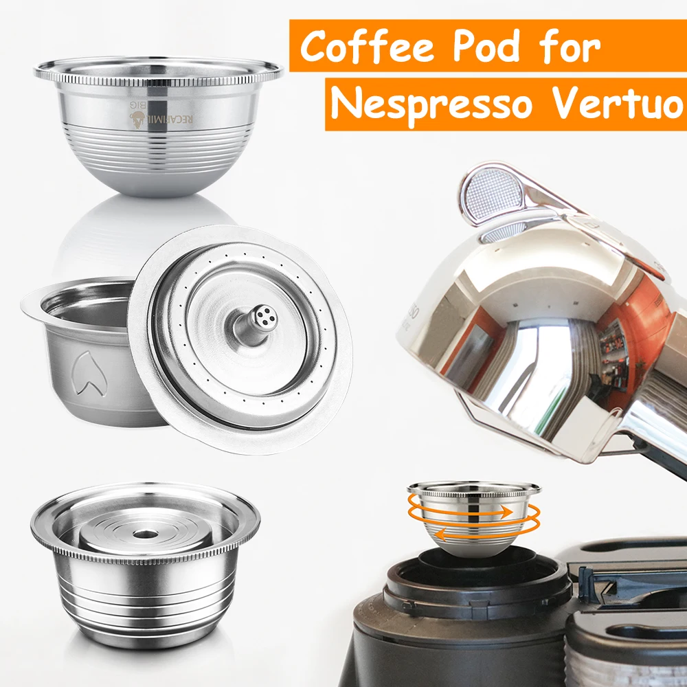 

Reusable Coffee Capsule Pod For Nespresso Vertuoline GCA1 & Delonghi ENV135 Stainless Steel Vertuo Coffee Filters with Tamper