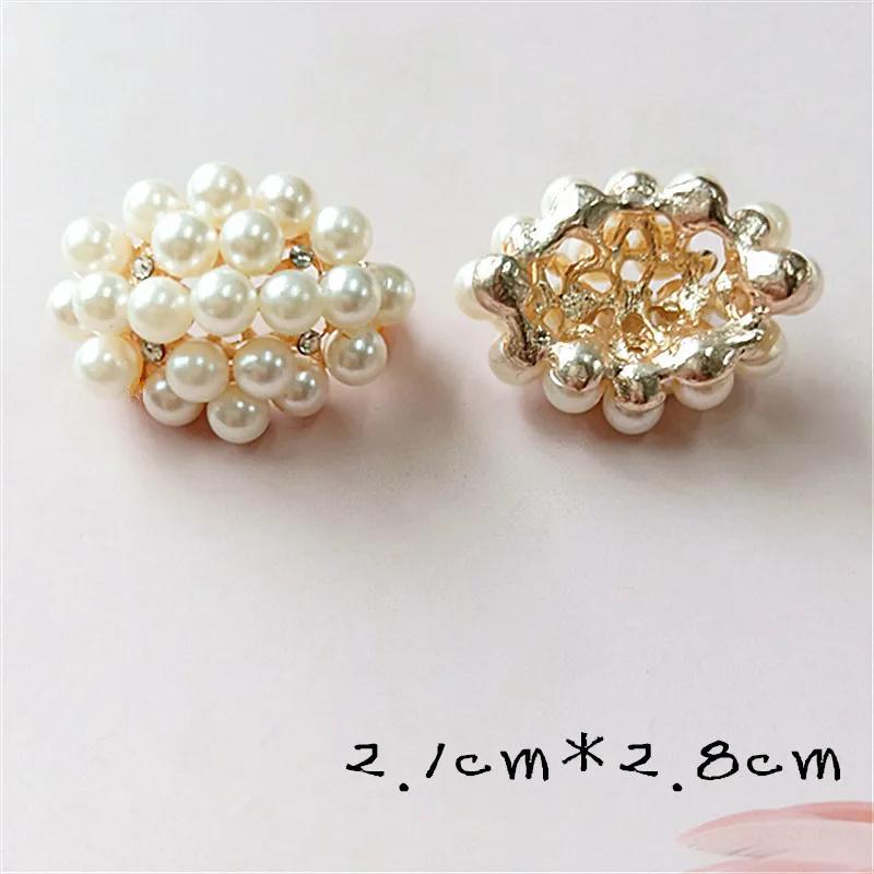 5 pcs/lot  Faux Pearl Buttons Oval Rhinestone Buckles Scrapbooking Accessories Jewelry Buttons For Clothing Craft Supplies