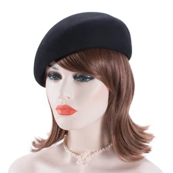 Lawliet Frauen Vintage-Look Wolle Filz Neigung Winter Baskenmütze Hüte Pillbox Fascinator Untertasse Tilt Cap formal elegant a468